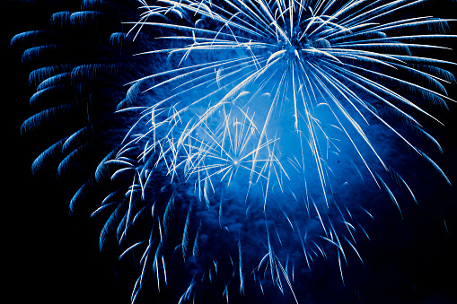 blue fireworks explosion in close-up