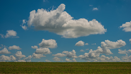 Clouds and field. Summer season. Web banner.