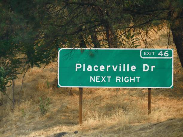 istock Roadside sign for the exit to Placerville Dr at Highway 50, California 1369401159