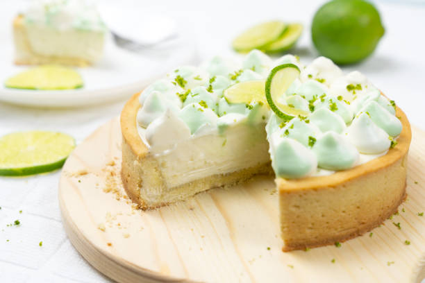istock Key lime cheese tart with whipping cream on top 1369401255