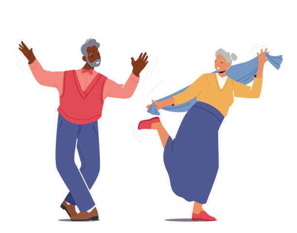 Cheerful Old People Dancers. Elderly Man and Woman Fun, Leisure or Active Hobby Concept. Senior Characters Dance Cheerful Old People Dancers. Elderly Man and Woman Fun, Leisure or Active Hobby Concept. Senior Characters Dance, Pensioners Dancing and Relaxing on Party. Cartoon Vector Illustration old people dancing stock illustrations