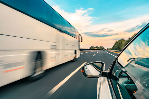 Driving on the motorway Driving on the motorway bus hungary stock pictures, royalty-free photos & images