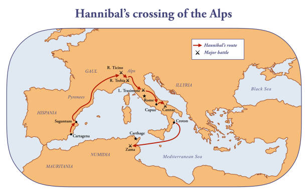 Hannibal crosses the Alps vector art illustration