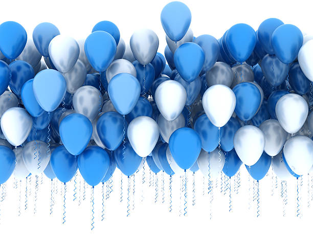 istock Rendering of blue and silver party balloons 136940524