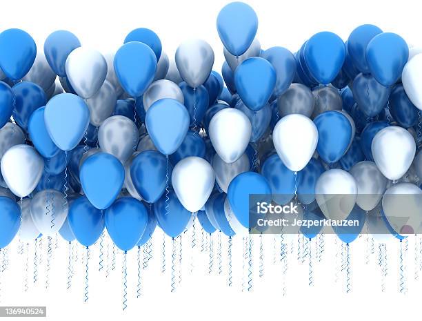 Balões De Festa Azul Sobre Fundo Branco - Fotografias de stock e mais imagens de Balão - Enfeite - Balão - Enfeite, Balão de ar quente, Alegria