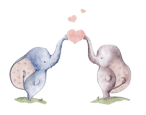 Watercolor illustration two cute baby elephants vector art illustration