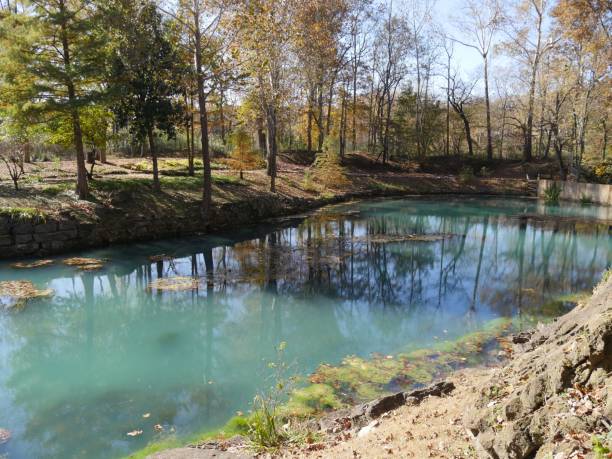 istock Blue waters of a spring with colorful trees in autumn 1369407930