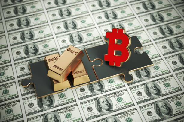 istock Red-colored bitcoin symbol gold ingot and puzzle pieces. 1369413681