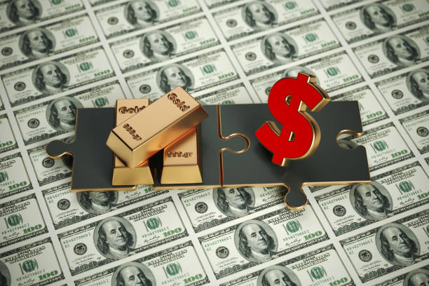 istock Red-colored dollar symbol gold ingot and puzzle pieces. 1369413756