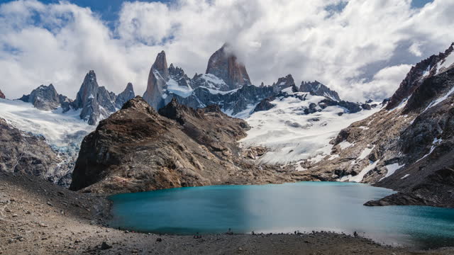 Time Lapse View of Mount Fitzroy and Laguna de Los Tres in El Chalten, Argentine Patagonia, South America