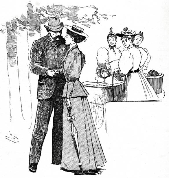 로맨스 일러스트레이션 - victorian style women history couple stock illustrations