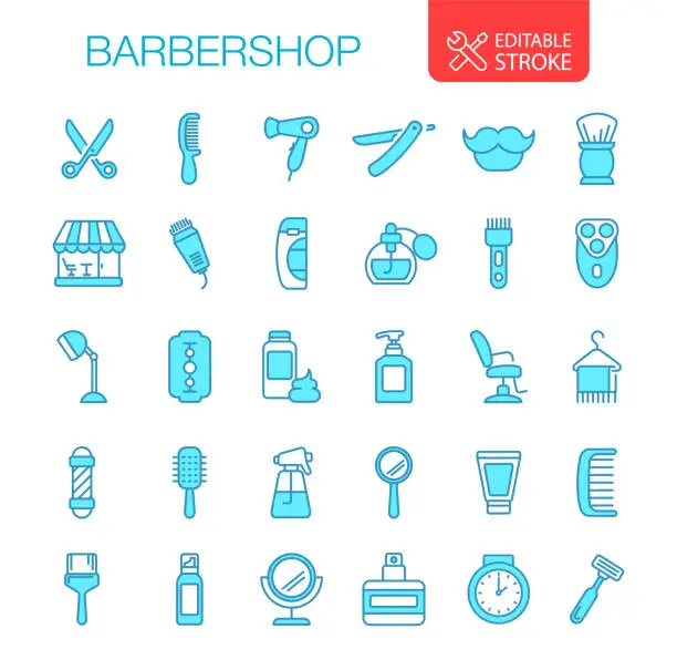 Vector illustration of Barbershop Icons Set Editable Stroke