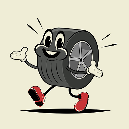 funny retro cartoon illustration of a tire