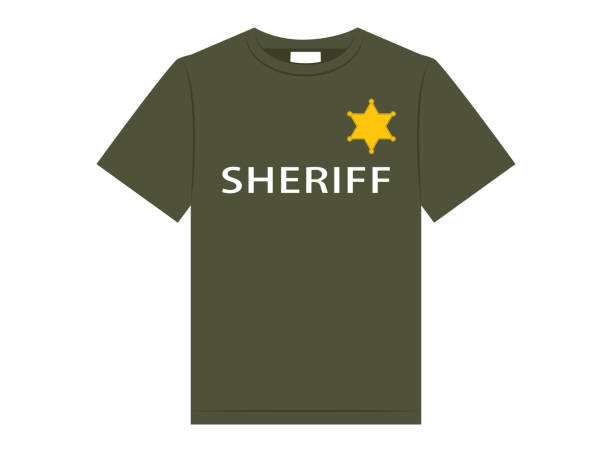 ilustraciones, imágenes clip art, dibujos animados e iconos de stock de diseño de camisetas sheriff, ilustración vectorial - sheriffs deputy