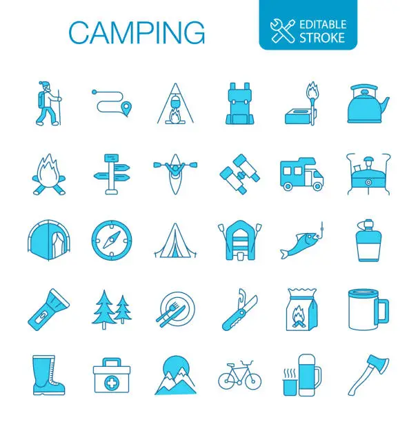 Vector illustration of Camping Icons Set Editable stroke