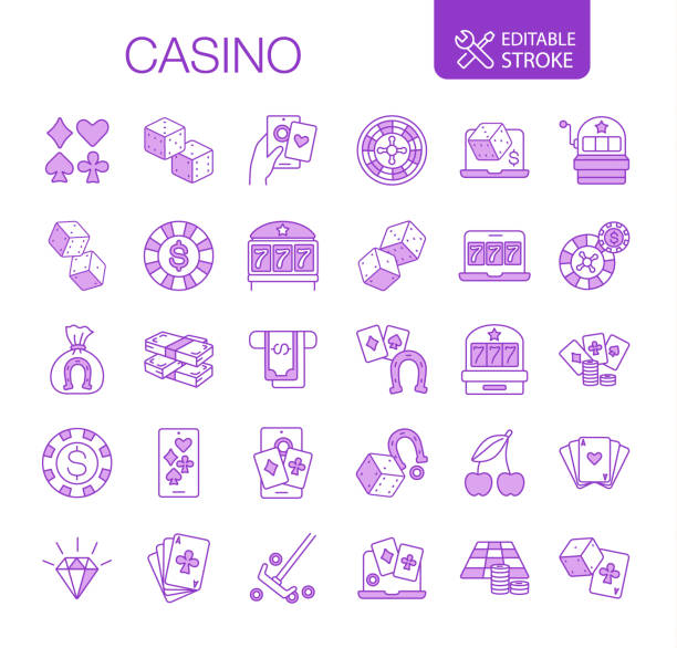 카지노 아이콘 설정 편집 가능한 스트로크 - gambling chip poker casino ace stock illustrations