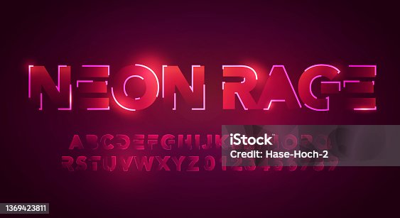 istock Futuristic Cyber Neon Typography. Red Technology Style Font 1369423811