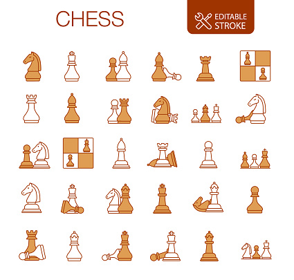 Chess Icons Set. Editable stroke.  Vector icons.