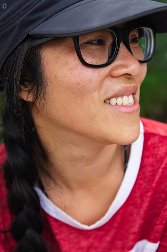 Smiling asian woman close up