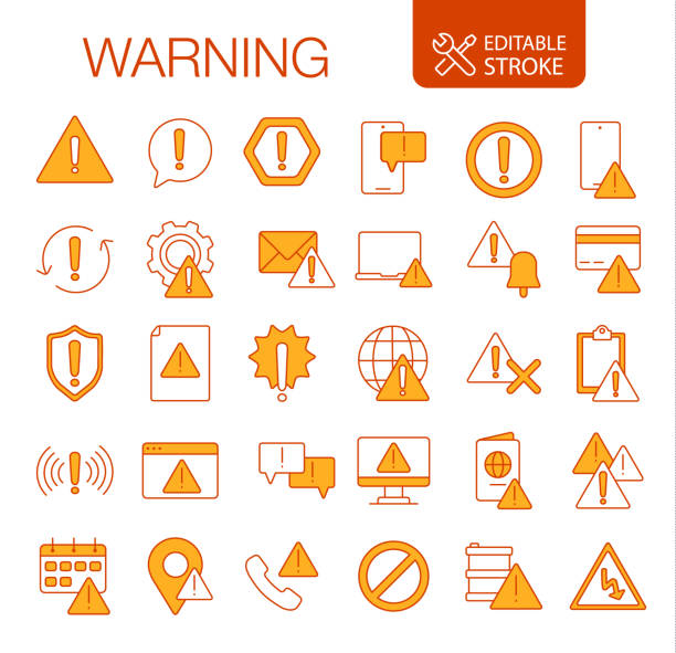 ilustrações de stock, clip art, desenhos animados e ícones de danger and warning icons set editable stroke - technology business support violence