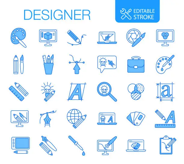 Vector illustration of Designer Icons Set Editable Stroke