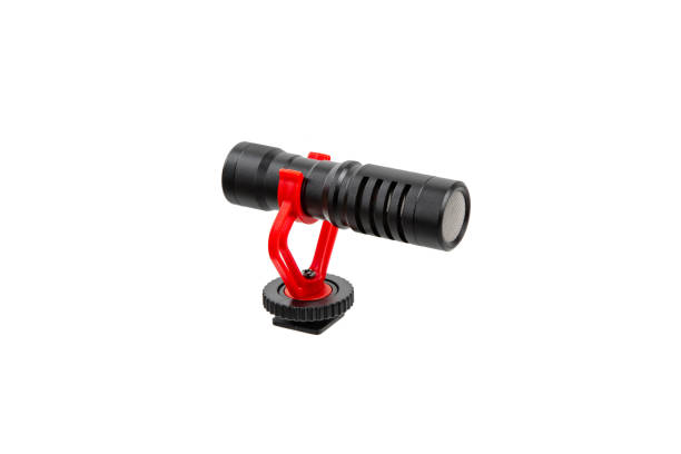 istock Small modern on-camera microphone with wind protection. Directional microphone. Audio recording tool. Isolate on a white background. 1369428335
