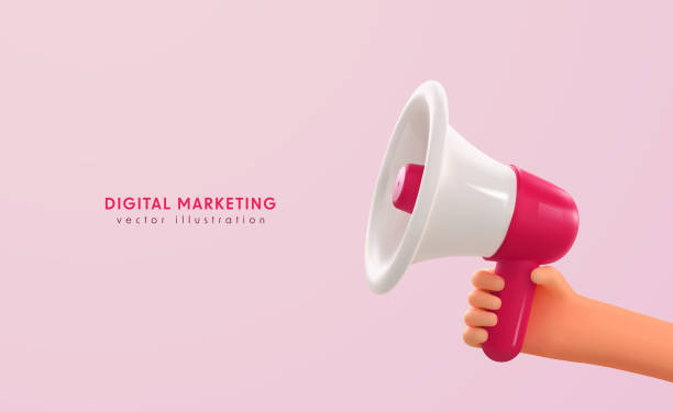 istock 3d cartoon hand holding megaphone social media marketing vector illustration. Promotion advertising  loudspeaker. 1369429249