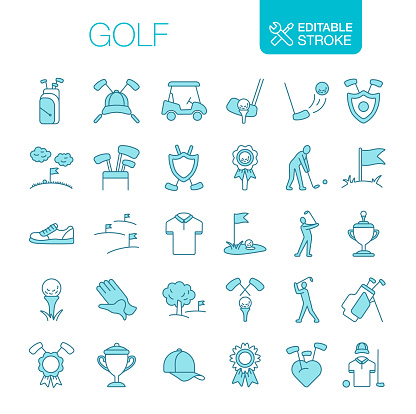 Golf icons set. Editable stroke. Thin line vector icons.

More icons in this collection: https://www.istockphoto.com/collaboration/boards/qUfvBxVnEU64XaERvnM_Fw