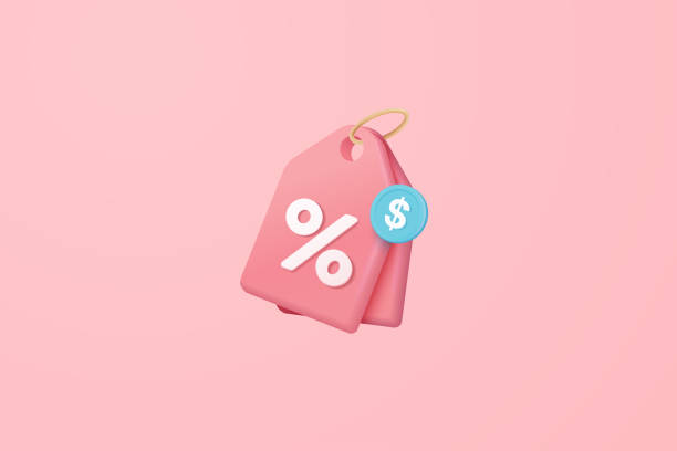 ilustrações de stock, clip art, desenhos animados e ícones de online shopping tag price 3d vector, discount coupon of cash for future use. sales with an excellent offer 3d for shopping online, special offer promotion on price tags on purple background - special sale specials promotion