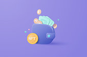 3d Cryptocurrency NFT media transfer to money concept by blockchain technology, Futuristic background. video and image exchange to coins on NFT background. cashless society concept in 3d vector