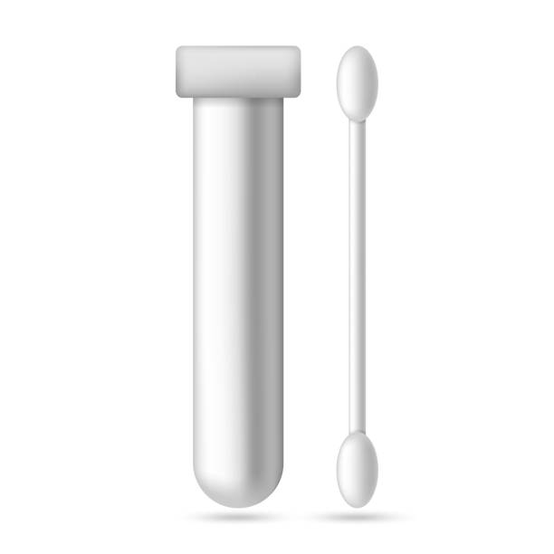 Test tube with cotton swab icon Test tube with cotton swab icon. 3D render illustration medical swab stock illustrations