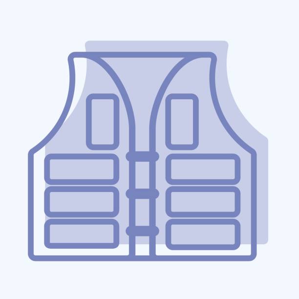 ilustrações, clipart, desenhos animados e ícones de colete salva-vidas ícone - estilo dois tons - ilustração simples, traço editável - life jacket safety isolated sea