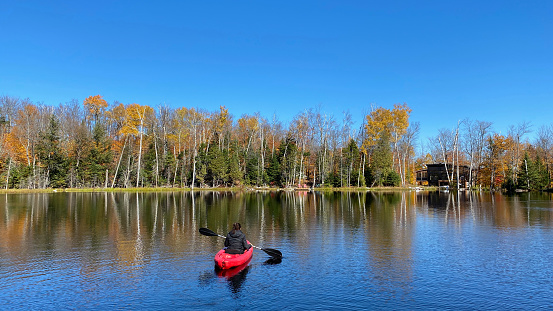 kayak, lake, forest, autumn, canada