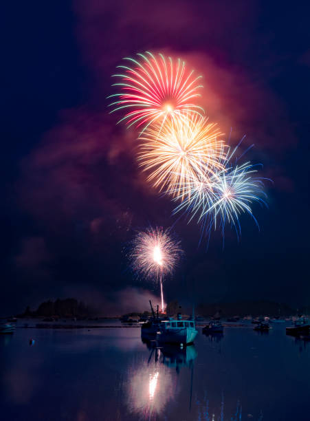 Vinalhaven Fourth of July Fireworks stock photo