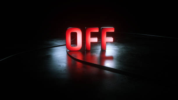 istock Off - Straming Off Broadcast Screen , Tv Brand Background , Reflective Floor and Cables Glowing Off Text, 3d Rendering 1369461880