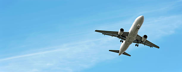 istock jet airplane landing in bright sky 136946525