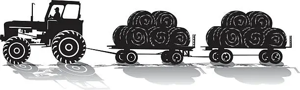 Vector illustration of Tractor Pulling Hay wagons