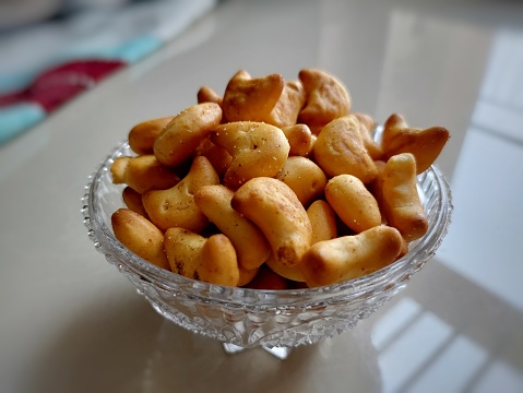 Binki, cashew shape, Kaju Cookies, Namkeen Biscuits, Cookies, kaju biscuit.