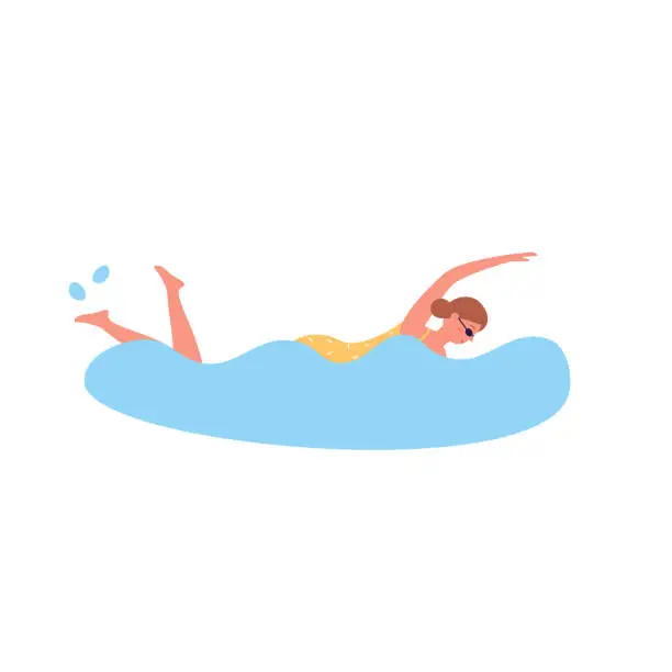 Vector illustration of Sea swimming girl wearing safety water goggles