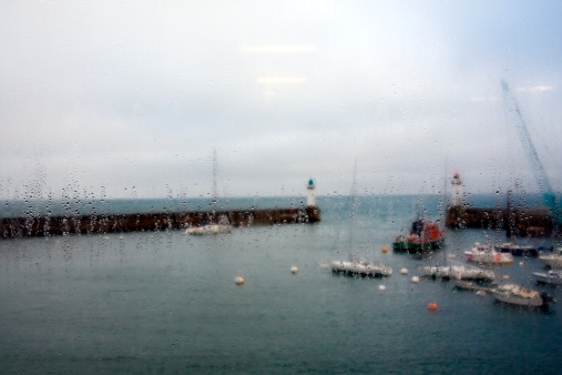 Port of Belle-île (Brittany, France) - view trough a window during a rain shower