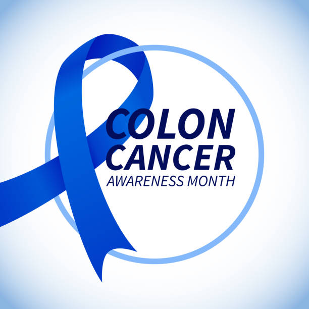 Colorectal Cancer Awareness Month banner. Colorectal Cancer Awareness Month banner. Dark blue ribbon, Colorectal Cancer Awareness symbol background. colon cancer screening stock illustrations