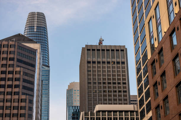 High quality stock photos of cellular 5g towers in and around San Francisco.