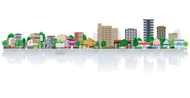 ilustrações de stock, clip art, desenhos animados e ícones de vector illustration of cityscape. - ônibus de dois andares