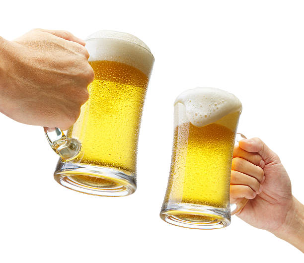 toasting with beers stock photo