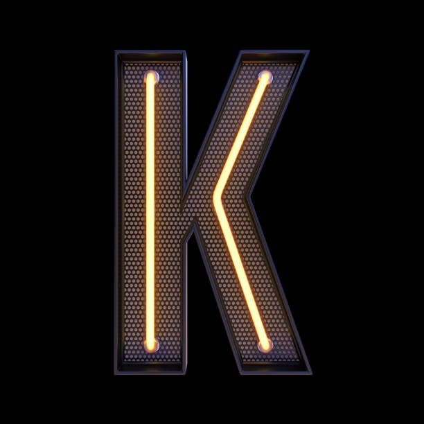 istock Neon retro Light Alphabet letter K isolated on a black background with Clipping Path. 3d illustration. 1369483717