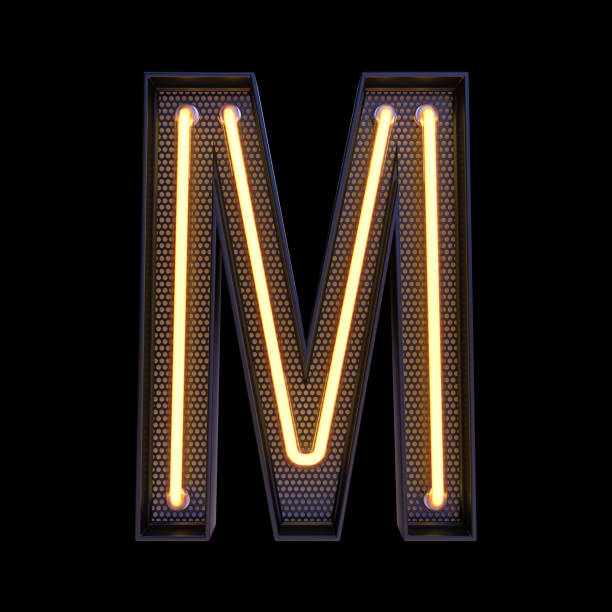 istock Neon retro Light Alphabet letter M isolated on a black background with Clipping Path. 3d illustration. 1369483746