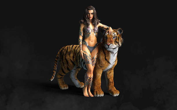 istock Lady and The Bengal Tigers with Clipping Path. 1369483997