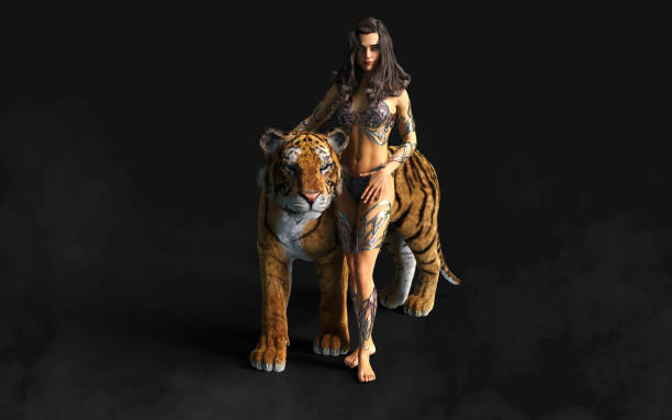 istock Lady and The Bengal Tigers with Clipping Path. 1369484000