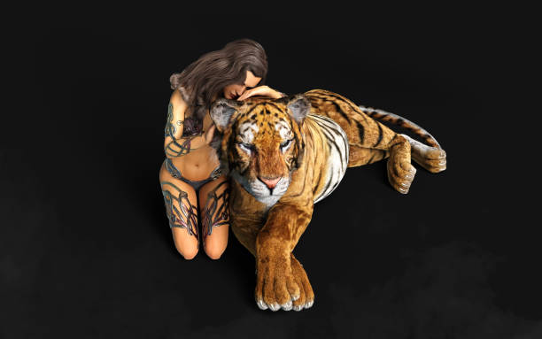 istock Lady and The Bengal Tigers with Clipping Path. 1369484003
