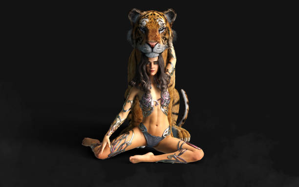 istock Lady and The Bengal Tigers with Clipping Path. 1369484004